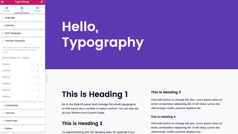 Managing typography in Elementor hello theme