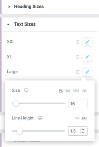 Headings and Text size control in Theme Styles