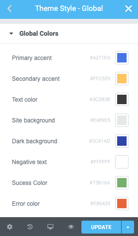 A basic setup of Elementor Global colors